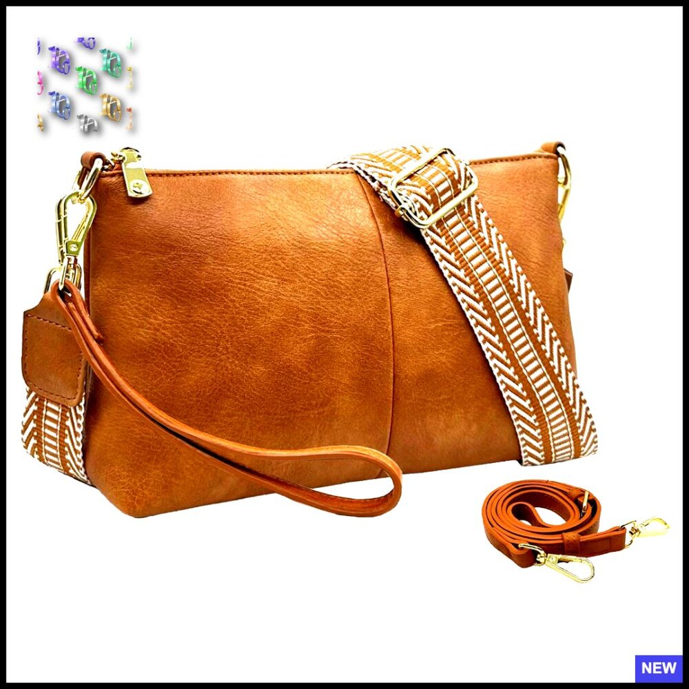 Vegan Leather Crossbody Bag Adjustable Straps Wristlet Clutch Minimal Chic